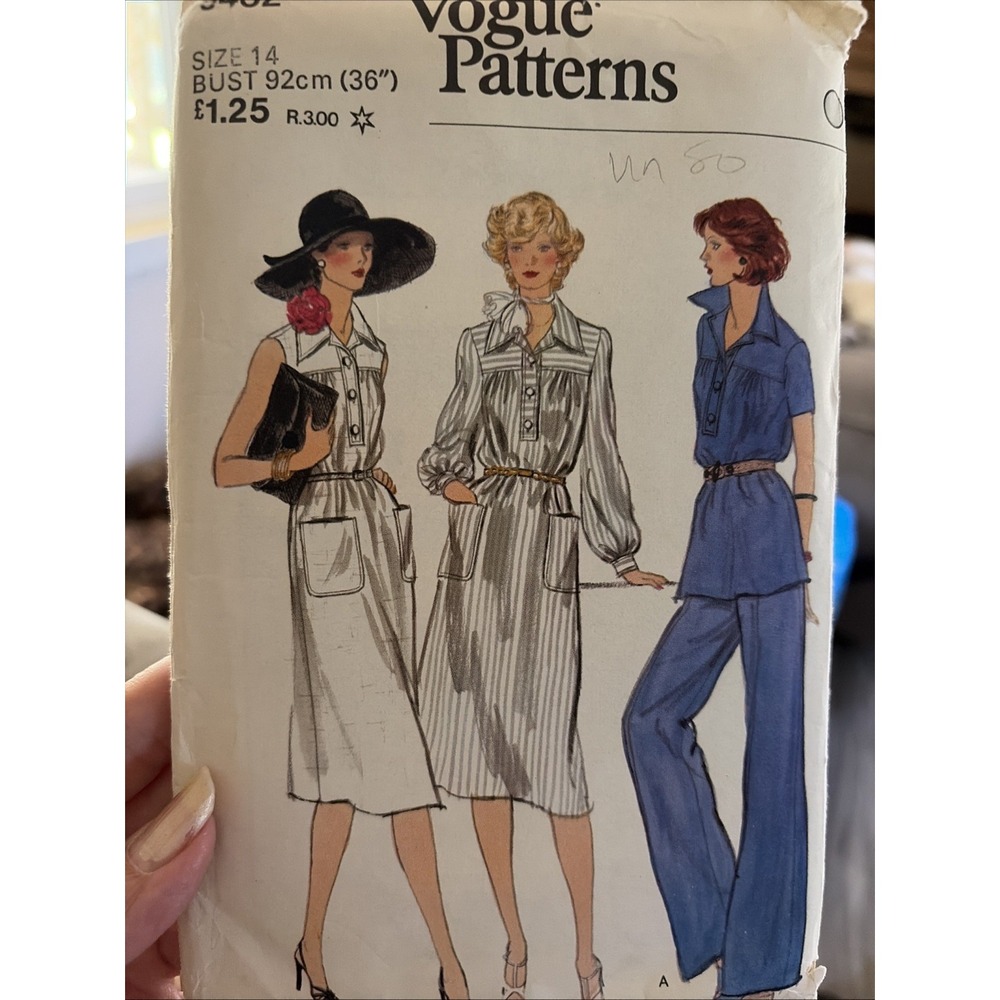 Vintage Vogue Sewing Pattern 9432 1980s Dress Top Pants Jacket Size 14 Uncut